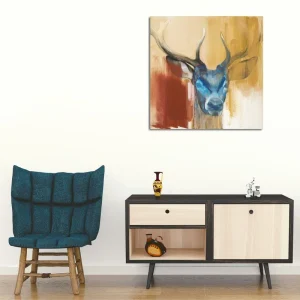 Begränsad tid Canvastavla 45x45 cm - Ståtlig hjort med blått huvud och majestätiska horn Blå / Brun / Beige - Inredning