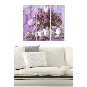 Canvastavla i trä 3-delar 50x70 cm - Färgrik bukett av syrenblommor i en glasvas Lila / Grön / Vit - Inredning Endast idag