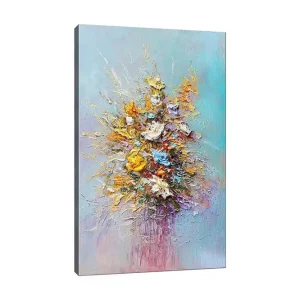 Canvastavla 70x100 cm - Färgglad bukett med blommor i olika nyanser Gult / Orange / Blått - Inredning Beställ idag