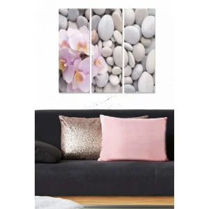 Canvastavla i trä 3-delar 50x70 cm - Ljusrosa orkidéer bland grå stenar Ljusrosa / Grå / Vit - Inredning Begränsat erbjudande