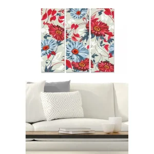 Canvastavla i trä 3-delar 50x70 cm - Färgrik blomsterkomposition med röda och blå blommor Röd / Blå / Grön - Inredning Begränsat antal