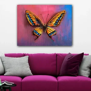 Canvastavla 70x100 cm - Färgglad fjäril med detaljerade vingar i orange och blått Orange / Blå / Lila - Inredning I lager