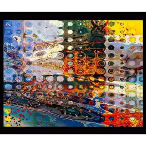 Rea Inramad Canvastavla i trä - 41x56 cm - Abstrakt komposition med cirkulära former och färgglada mönster Blå / Orange / Gul - Inredning