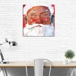 Canvastavla 45x45 cm - Glad jultomte med vit skägg och röd bakgrund Röd / Vit / Hudfärg - Inredning Rabatter