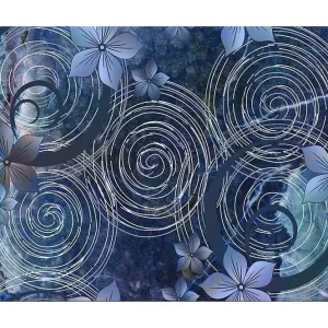 Canvastavla 70x100 cm - Abstrakt komposition med spiraler och blommor i en harmonisk sammansättning Mörkblå / Ljusblå / Vit - Inredning Snabb leverans