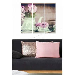 Outlet Canvastavla i trä 3-delar 50x70 cm - Vacker bukett av hyacinter i en dekorativ kanna Lila / Grön / Vit - Inredning