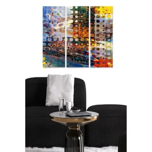 Begränsat erbjudande Canvastavla i trä 3-delar 50x70 cm - Abstrakt komposition med cirkulära mönster och färgade inslag Blå / Orange / Gul - Inredning