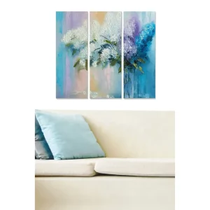Canvastavla i trä 3-delar 50x70 cm - Färgglad bukett av syrener Vit / Lila / Blå - Inredning Begränsat erbjudande