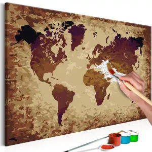 Begränsat antal Gör-det-själv Målningar World Map Brown Colours 60x40 cm - Inredning & dekor