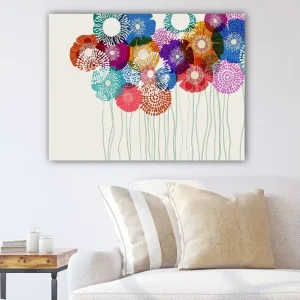 Canvastavla 70x100 cm - Färgglada blommor i olika former och storlekar som sträcker sig mot toppen av tavlan Röd / Blå / Grön - Inredning Säker betalning