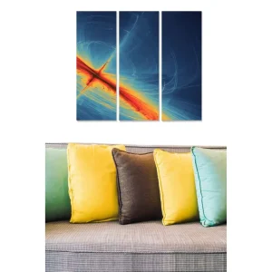 Säker betalning Canvastavla i trä 3-delar 50x70 cm - Abstrakt komposition med ljusa färger och dynamiska linjer Mörkblå / Orange / Gul - Inredning