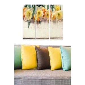 Canvastavla i trä 3-delar 50x70 cm - Färgrik bukett av påskliljor och tulpaner Gul / Orange / Grön - Inredning Begränsat erbjudande