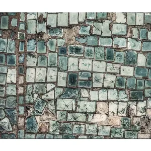 Canvastavla 70x100 cm - Mosaik av skiftande gröna och blå plattor med en strukturerad yta Mörkgrön / Ljusgrön / Blå - Inredning Beställ idag