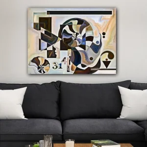 Canvastavla 70x100 cm - Abstrakt komposition med spiralformer och geometriska figurer Mörkbrun / Svart / Beige - Inredning Populär