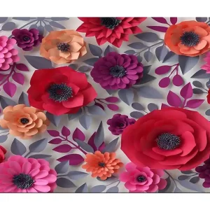 Trygg betalning Canvastavla 70x100 cm - Färgglada papperblommor i olika former och storlekar Mörk rosa / Lila / Orange - Inredning