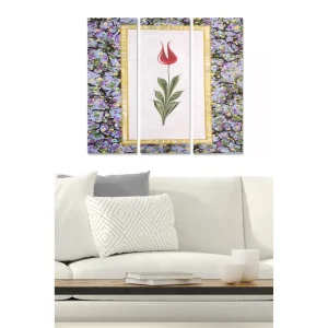 Canvastavla i trä 3-delar 50x70 cm - Röd tulpan omgiven av lila blommor Röd / Lila / Grön - Inredning Fri frakt