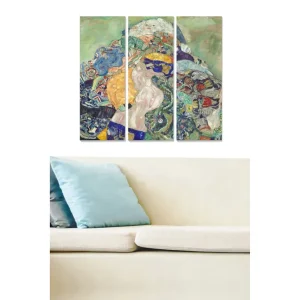 Canvastavla i trä 3-delar 50x70 cm - Färgrik komposition med en naken kvinna omgiven av mönstrade element Grön / Blå / Orange - Inredning Populärt val