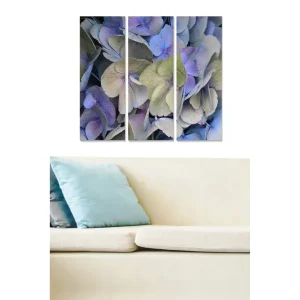 Säker betalning Canvastavla i trä 3-delar 50x70 cm - Färgrik samling av hortensia-blommor Lila / Grön / Blå - Inredning