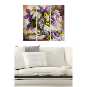 Sänkt pris Canvastavla i trä 3-delar 50x70 cm - Färgrik bukett av syrener och vita blommor Lila / Grön / Vit - Inredning