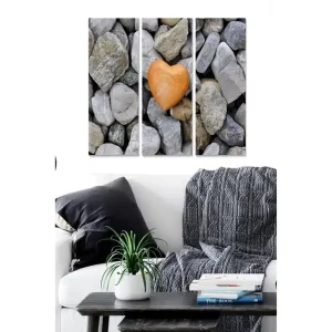 Canvastavla i trä 3-delar 50x70 cm - Hjärta format av en sten bland gråa klippblock Grå / Beige / Orange - Inredning Kampanj