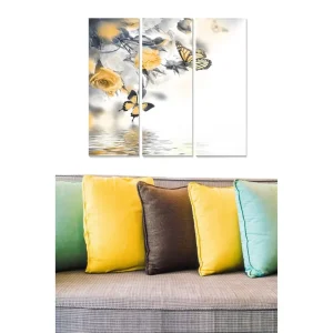 Rea Canvastavla i trä 3-delar 50x70 cm - Svartvita fjärilar och gula rosor i en harmonisk komposition Gult / Svart / Vitt - Inredning