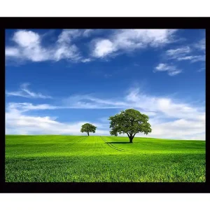 Inramad Canvastavla i trä - 41x56 cm - Grönskande landskap med två träd under en blå himmel Grön / Blå - Inredning Köp online