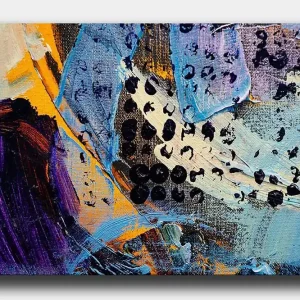 Begränsat antal Canvastavla 70x100 cm - Abstrakt komposition med färgglada former och texturer Blå / Svart / Orange - Inredning