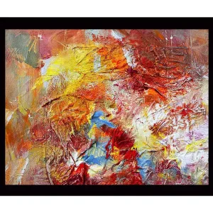 Beställ nu Inramad Canvastavla i trä - 41x56 cm - Färgrik abstrakt komposition med dynamiska former Röd / Gul / Blå - Inredning