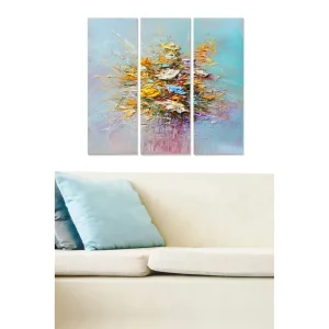 Outlet Canvastavla i trä 3-delar 50x70 cm - Färgrik bukett av blommor i abstrakt stil Gult / Blått / Turkost - Inredning