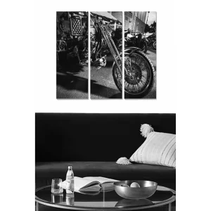 Canvastavla i trä 3-delar 50x70 cm - Motorcykel i svartvitt med detaljerad fälg och däck Svart / Vitt / Grått - Inredning Reapris
