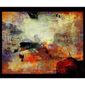 Begränsat erbjudande Inramad Canvastavla i trä - 41x56 cm - Abstrakt komposition med färgade former och texturer Röd / Orange / Blå - Inredning