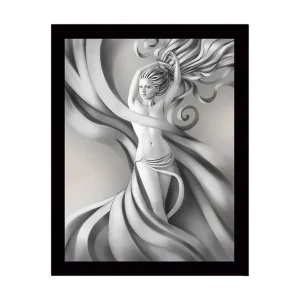 Bästa pris Inramad Canvastavla i trä - 41x56 cm - Elegant figur med svepande draperingar och flödande hår Grå / Vit / Svart - Inredning
