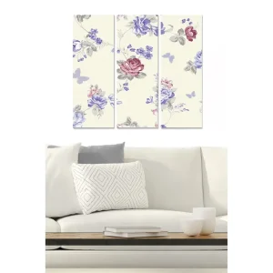 Sänkt pris Canvastavla i trä 3-delar 50x70 cm - Blommönster med rosa och blå nyanser Rosa / Blå / Grå - Inredning