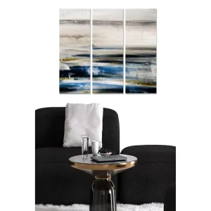 Canvastavla i trä 3-delar 50x70 cm - Abstrakt landskap med mjuka färgövergångar Mörkblå / Beige / Grön - Inredning Snabb leverans