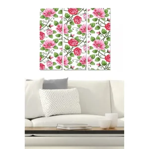 Canvastavla i trä 3-delar 50x70 cm - Färgrik komposition av blommor med rosor och prästkragar Rosa / Grön - Inredning Handla nu
