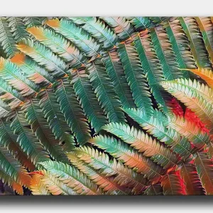 I lager Canvastavla 70x100 cm - Färgglad komposition av ferns med varierande gröna och orange nyanser Grön / Orange - Inredning