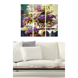 Canvastavla i trä 3-delar 50x70 cm - Färgrik bukett av blommor i en vas Lila / Grön / Vit - Inredning Endast idag