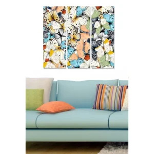 Outlet Canvastavla i trä 3-delar 50x70 cm - Färgglad samling av fjärilar Blå / Vit / Orange - Inredning