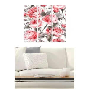Canvastavla i trä 3-delar 50x70 cm - Rosa pioner i en elegant komposition Rosa / Grå / Grön - Inredning Populärt val