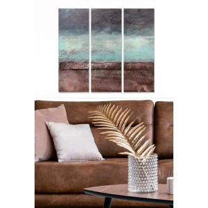 Canvastavla i trä 3-delar 50x70 cm - Abstrakt landskap med mjuka färgövergångar Turkos / Brunt / Grått - Inredning Beställ idag