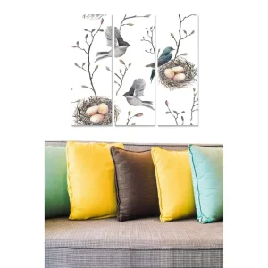 Canvastavla i trä 3-delar 50x70 cm - Fåglar som bygger bo med ägg i en grenstruktur Grön / Brun / Beige - Inredning Sista chansen