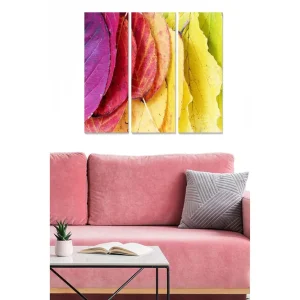 Canvastavla i trä 3-delar 50x70 cm - Färgglada höstlöv i olika nyanser Rosa / Gul / Grön - Inredning Begränsad tid