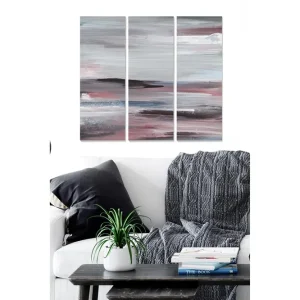Canvastavla i trä 3-delar 50x70 cm - Abstrakt landskap med mjuka färgövergångar Grå / Rosa / Blå - Inredning Nedsatt pris