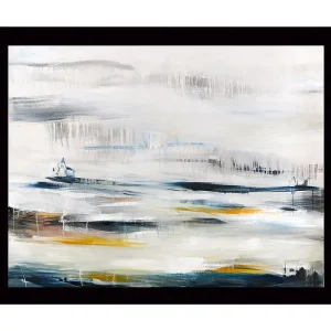 Inramad Canvastavla i trä - 41x56 cm - Abstrakt landskap med mjuka färgövergångar Blå / Grå / Gul - Inredning Fynd