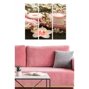 Canvastavla i trä 3-delar 50x70 cm - Lugnande arrangemang med ljus och blommor Rosa / Vit / Beige - Inredning Fri frakt