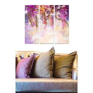 Canvastavla i trä 3-delar 50x70 cm - Färgrik komposition av hängande blommor Lila / Rosa / Grön - Inredning Beställ nu