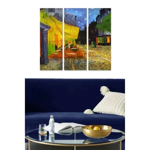 Canvastavla i trä 3-delar 50x70 cm - Livlig uteservering under stjärnklar himmel Gult / Blått / Orange - Inredning Säker betalning