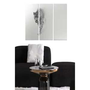 Canvastavla i trä 3-delar 50x70 cm - Svart och vit leopard i rörelse Svart / Vit - Inredning risnedsättning