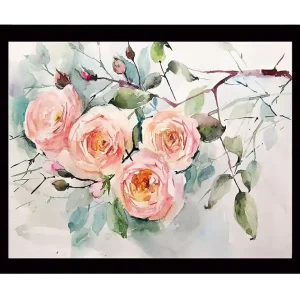 Inramad Canvastavla i trä - 41x56 cm - Färgrik bukett av rosor Ljusrosa / Grön / Mörkgrön - Inredning Premium