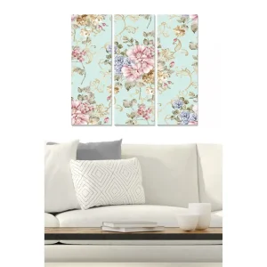 Rea Canvastavla i trä 3-delar 50x70 cm - Blommönster med pastellfärger och eleganta detaljer Ljusblå / Rosa / Beige - Inredning